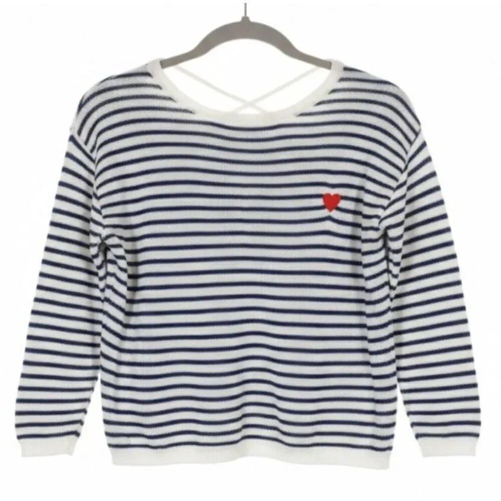 Molly Bracken womens small top blue white spring summer open knit cool airy shir